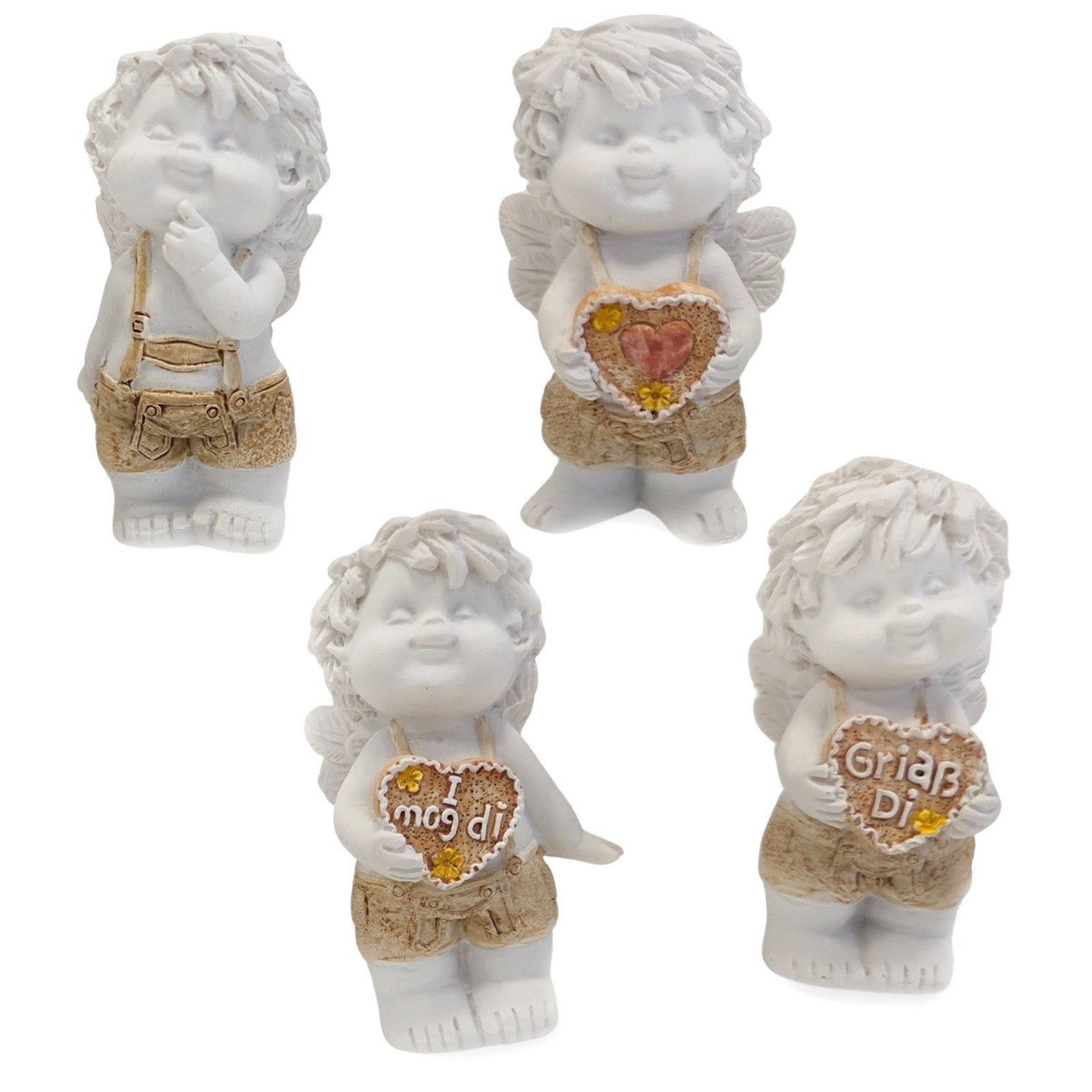 Logbuch-Verlag Dekofigur Engel in Tracht 4er Set mit Lebkuchenherz weiß ca. 7 cm