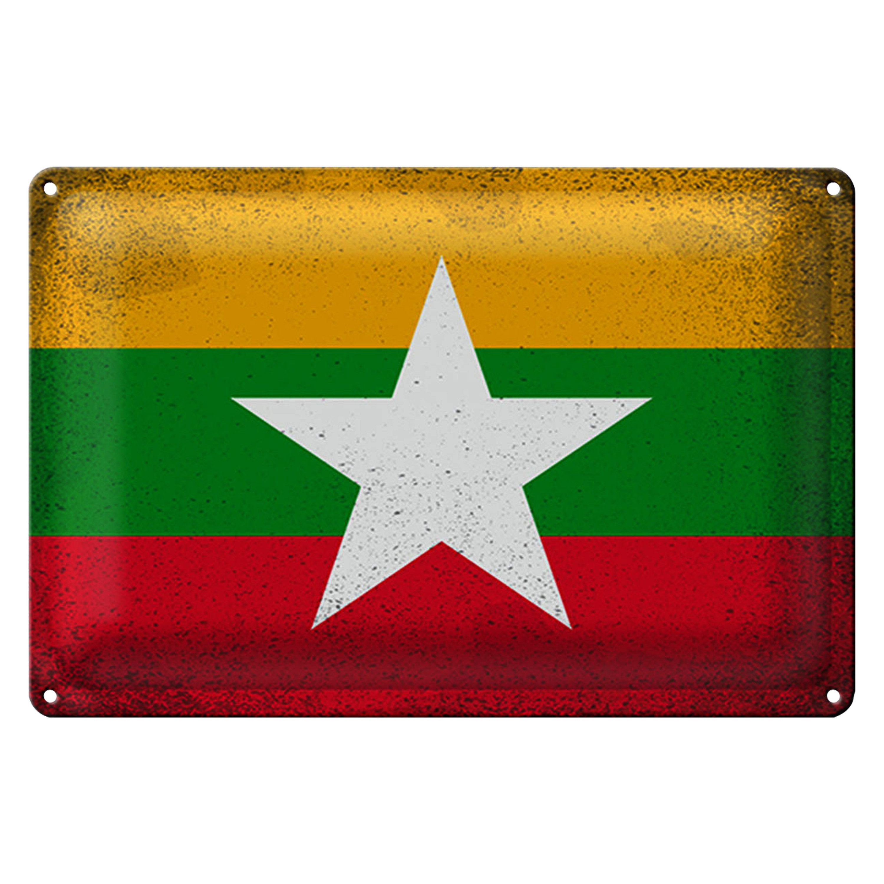 Metallschild Flagge Myanmar 18x12cm Flag of Myanmar Vintage