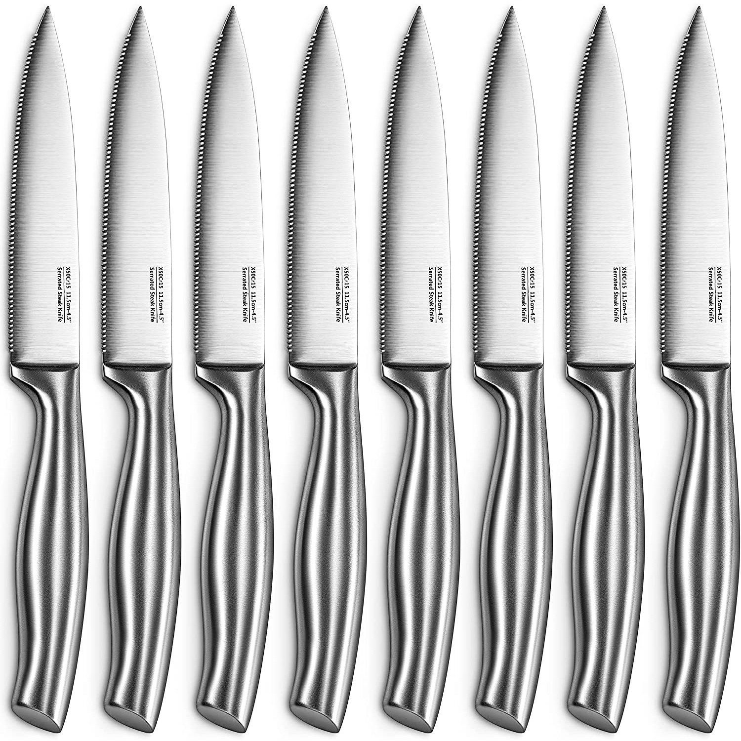 Homimaster Стейк ножи Стейк ножи, Стейк ножи Set, Стейк ножи Set 6 teilig 12cm Steakbesteck mit scharfem Wellenschliff , Silbernes Стейк ножи
