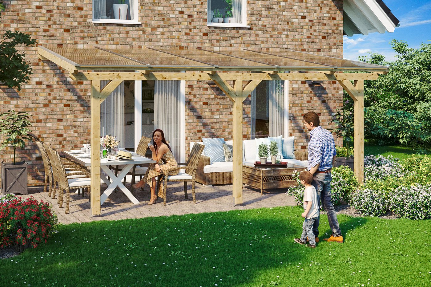 Thumbnail - Skanholz Terrassendach Andria, BxT: 541x350 cm, Bedachung Doppelstegplatten, Leimholz