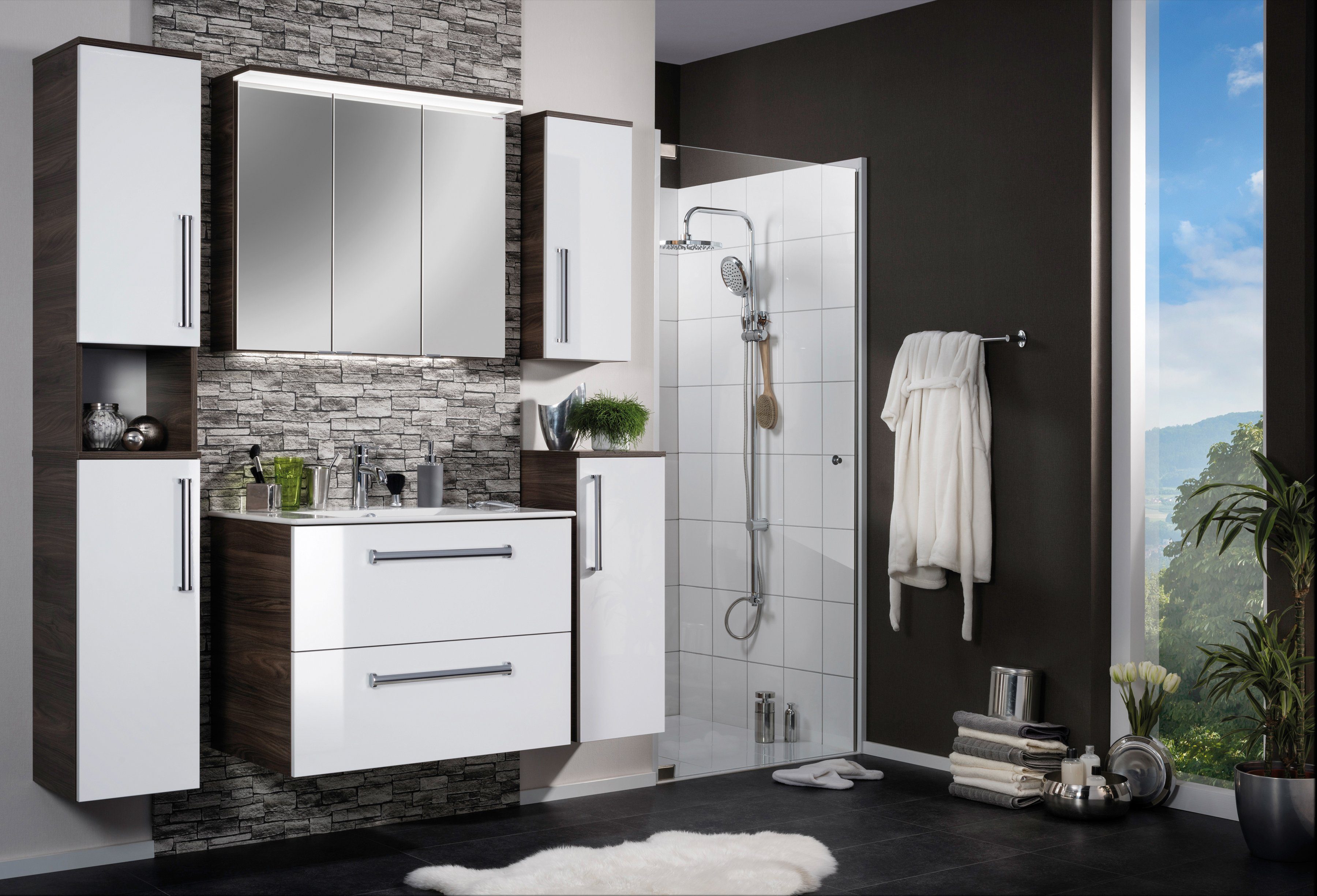 FACKELMANN Einbauwaschbecken Kara, Badmöbel Keramik, mit Überlauf, Breite 81 cm