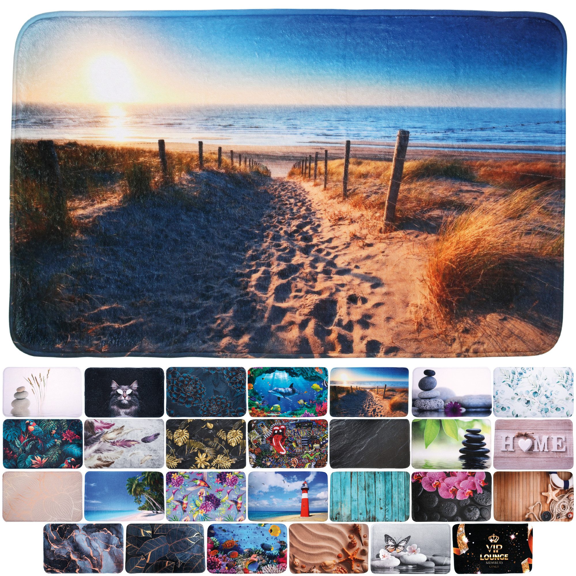 Sanilo Badematte mit Motiv, viele schöne Badteppiche zur Auswahl, Höhe 15 mm, rutschhemmend beschichtet, schnell trocknend, Polyester, rechteckig, waschbar, sehr weich, hochwertig & modern, verschiedene Größen