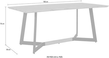 loft24 Esstisch Wendy, Breite 180 cm, schöne Holzoptik mit stabilem Metallgestell in schwarz