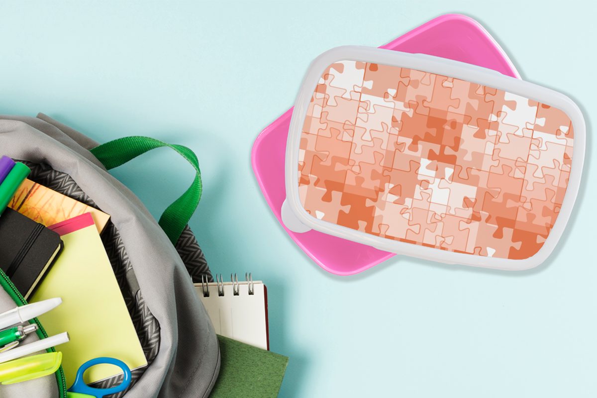Kinder, Lunchbox - Puzzle Erwachsene, Snackbox, (2-tlg), Kunststoff - Orange Brotdose Kunststoff, rosa Mädchen, MuchoWow Muster, Brotbox für