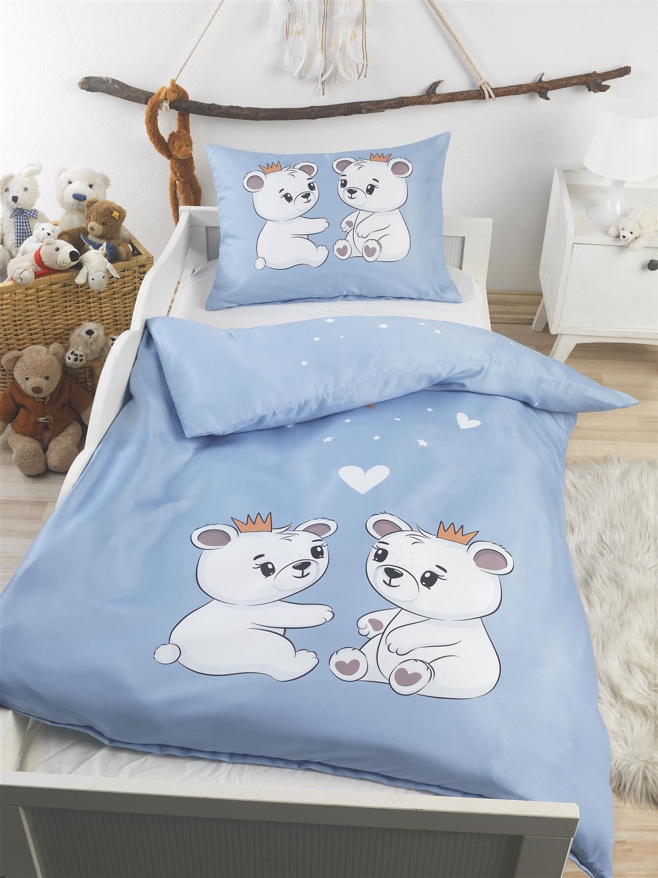Carpe Sonno Babybettwäsche 100x135 Süße Babybett Bettwäsche Neugeborene Kleinkind Baby Bettbezug, Renforce, 2 teilig, Blau Grau Bettset Jungs 100% Baumwolle Säugling