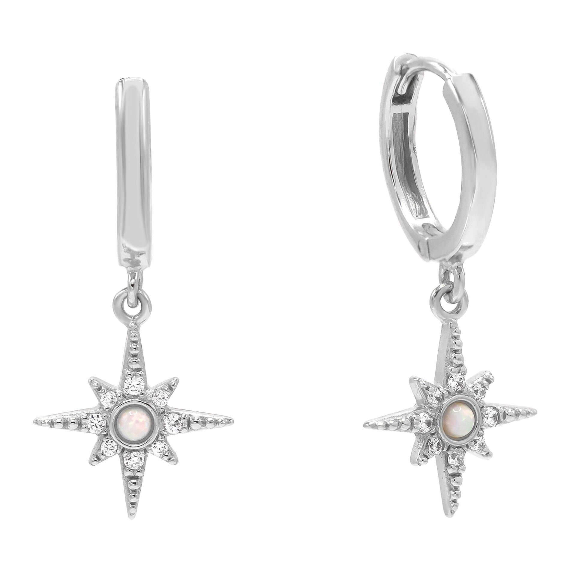 Brandlinger Paar Ohrhänger Ohrringe Adelaide, Stern Silber 925 vergoldet, Weißer Opal und weiße Zirkoniasteine