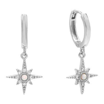 Brandlinger Paar Ohrhänger Ohrringe Adelaide, Stern Silber 925 vergoldet, Weißer Opal und weiße Zirkoniasteine