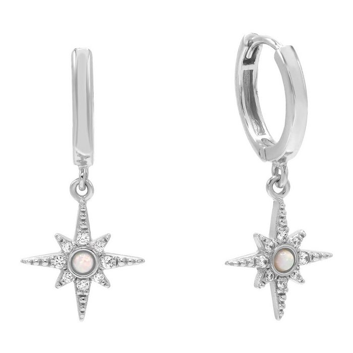 Brandlinger Paar Ohrhänger Ohrringe Adelaide Stern Silber 925 vergoldet Weißer Opal und weiße Zirkoniasteine