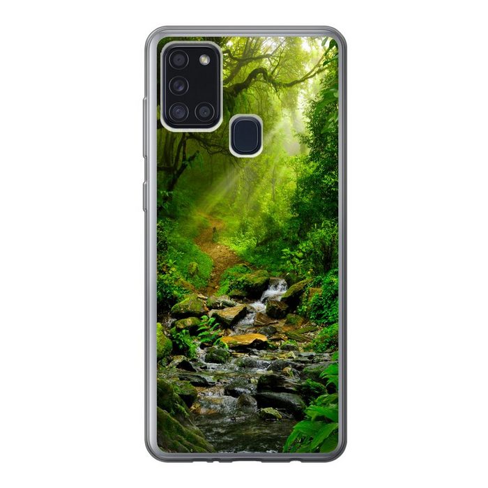 MuchoWow Handyhülle Dschungel - Wasser - Laub - Sonne - Natur Handyhülle Samsung Galaxy A21s Smartphone-Bumper Print Handy