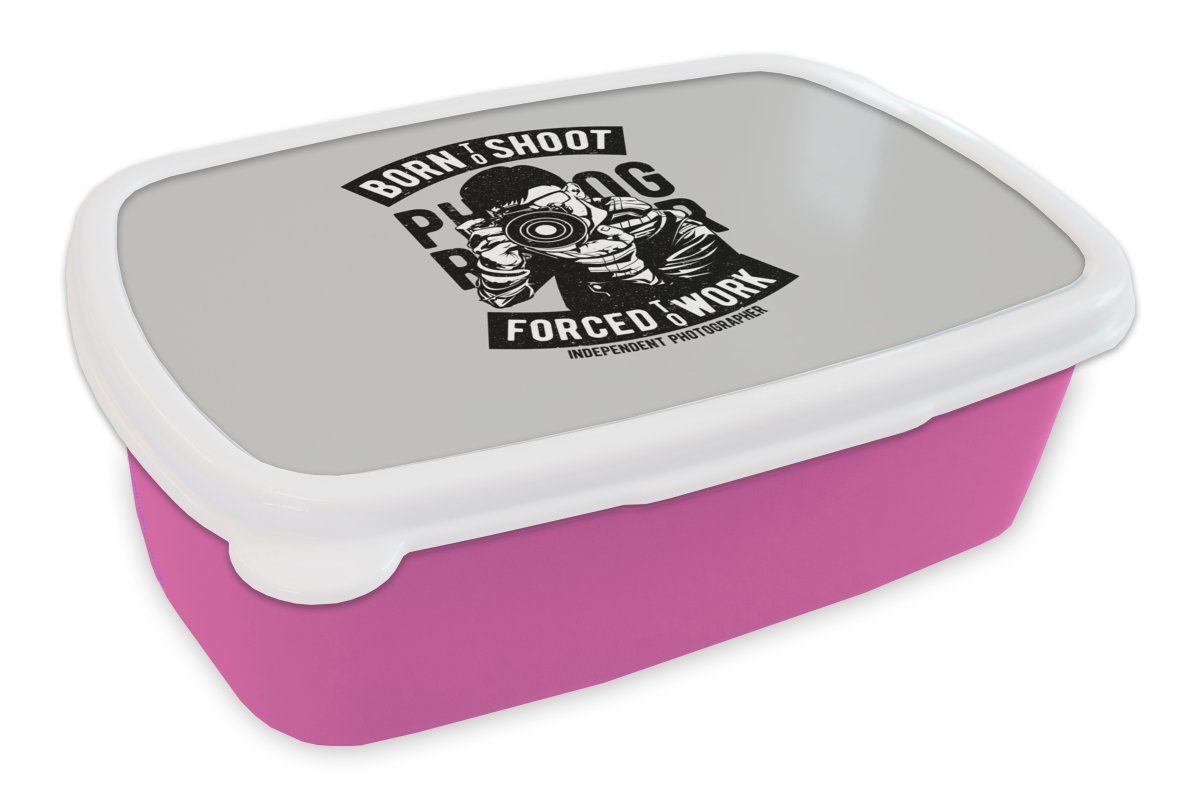 MuchoWow Lunchbox Kamera - Objektiv - Vintage, Kunststoff, (2-tlg), Brotbox für Erwachsene, Brotdose Kinder, Snackbox, Mädchen, Kunststoff rosa