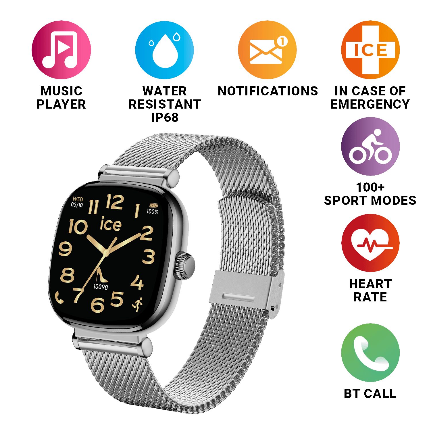 ice-watch Smartwatch, Armbanduhr, Damenuhr, Lederarmband, Bluetooth, digital