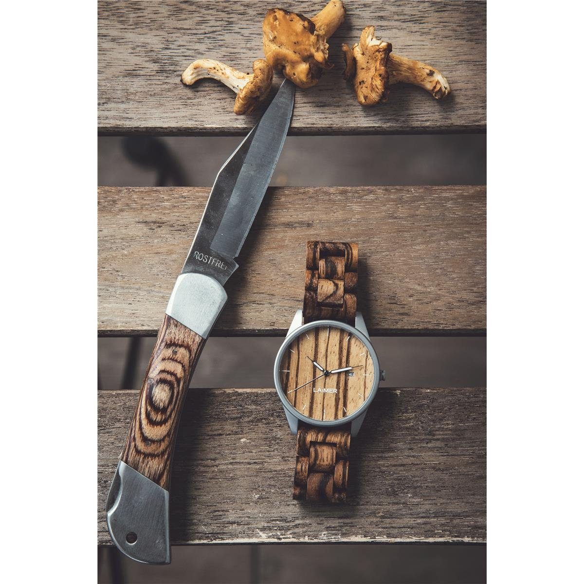 LAiMER Quarzuhr LAiMER Herren Uhr 0076 Ulli Zebranoholz mit Datumsanzeige Vegan, (1-tlg)