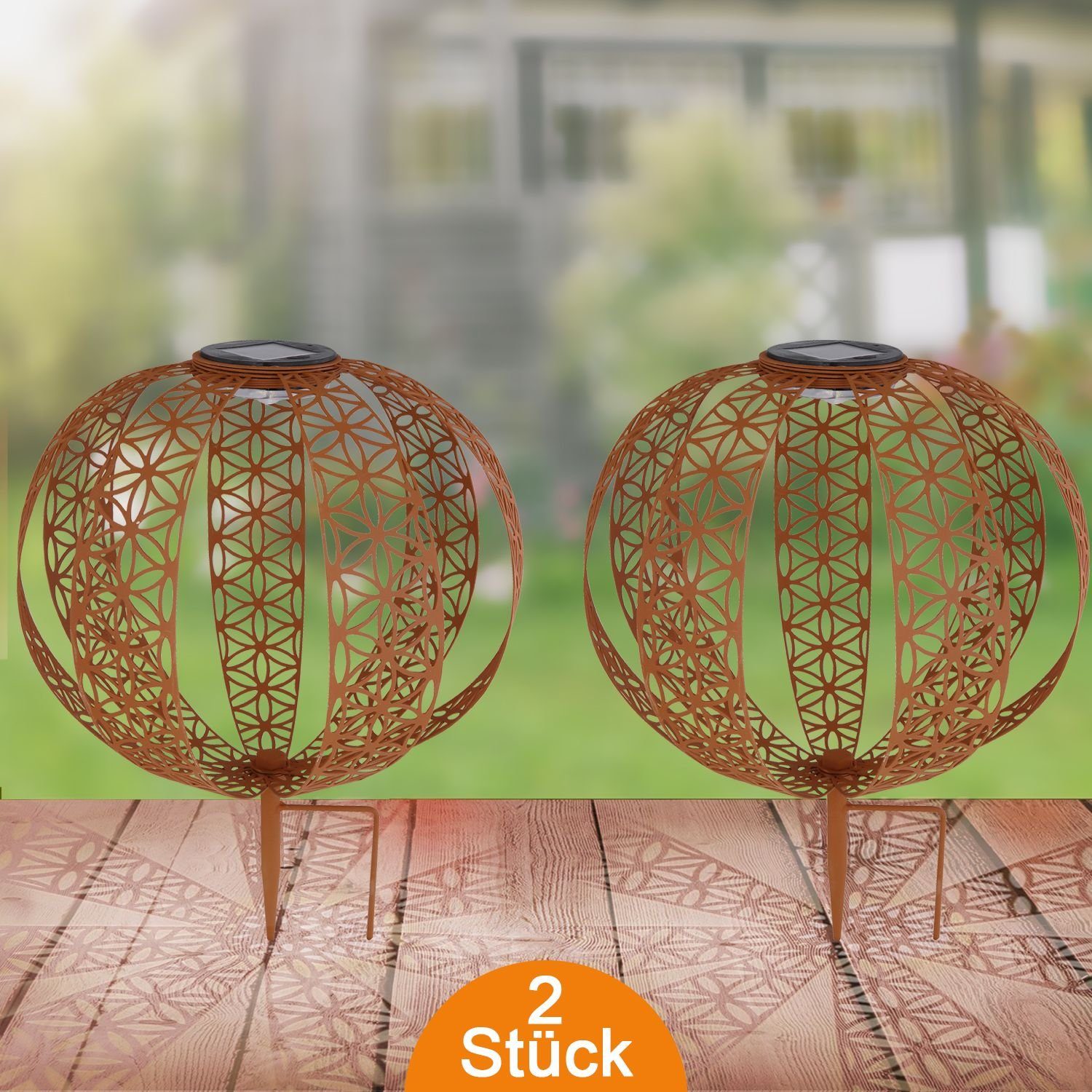 bmf-versand LED Solarleuchte Solarleuchte Garten Kugel 2er Set Solarlampe Außen Außenleuchte Solar, mit Schalter, LED fest integriert, Warmweiß, Solarkugel