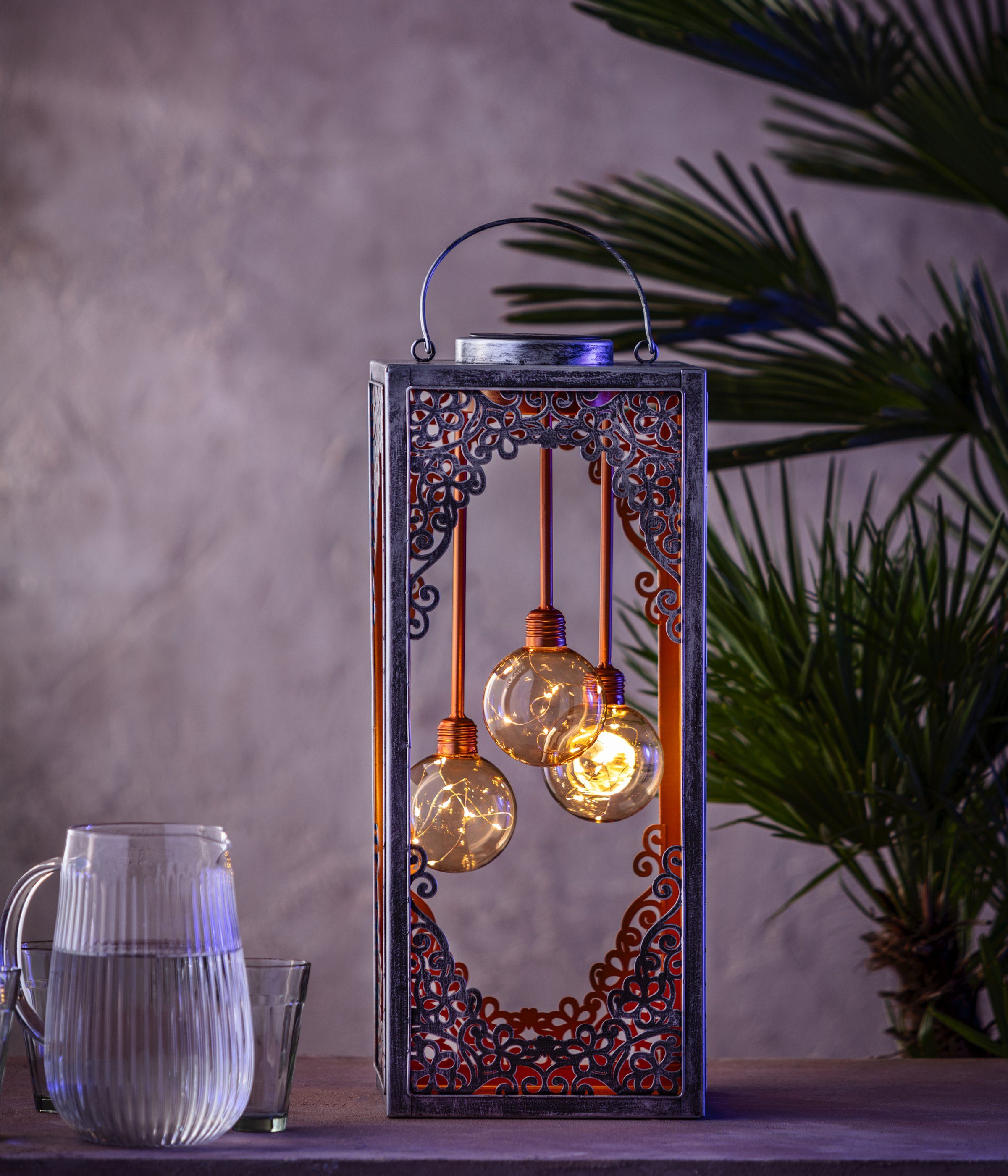 LED-Laterne Solarleuchte Marsa, LED verschiedene Solar-Laterne Ornamenten mit Warmweiß, romantische orientalischen Größen, Dehner Metall,