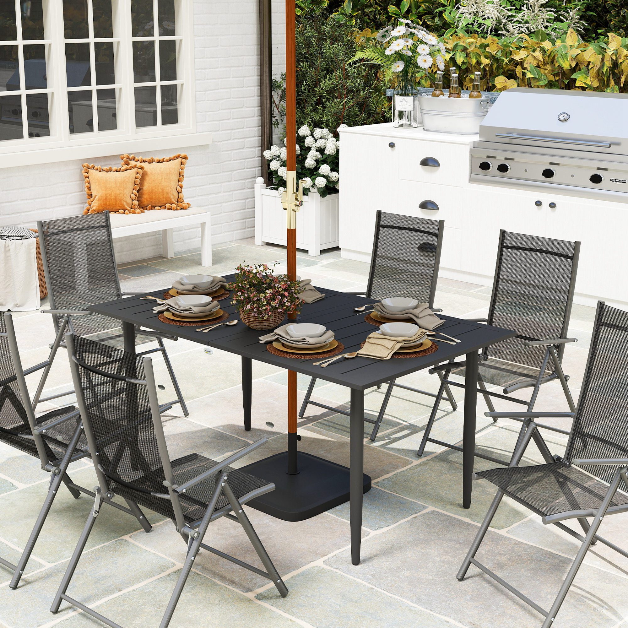 Gartentisch mit Schirmloch, Lamellendesign