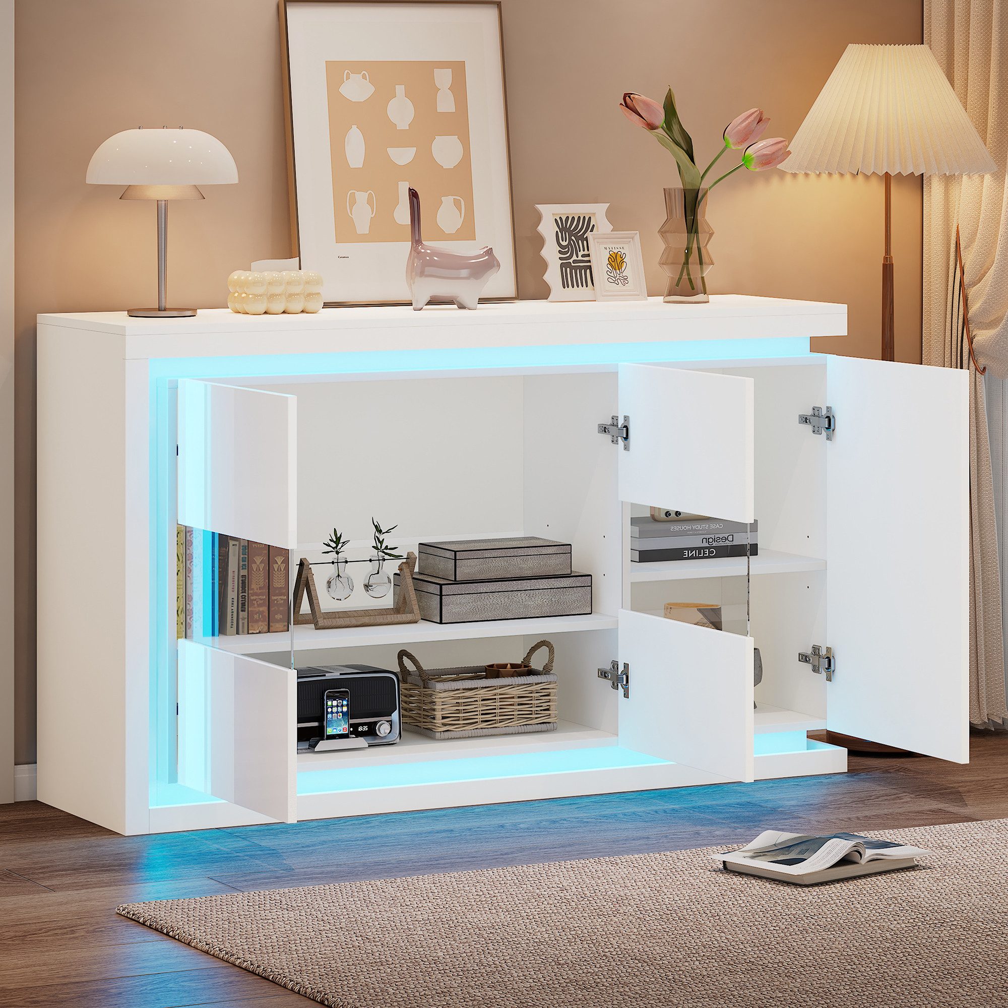 Merax Sideboard hochglanz Weiß Buffetschrank mit LED- Beleuchtung (1 St), K günstig online kaufen