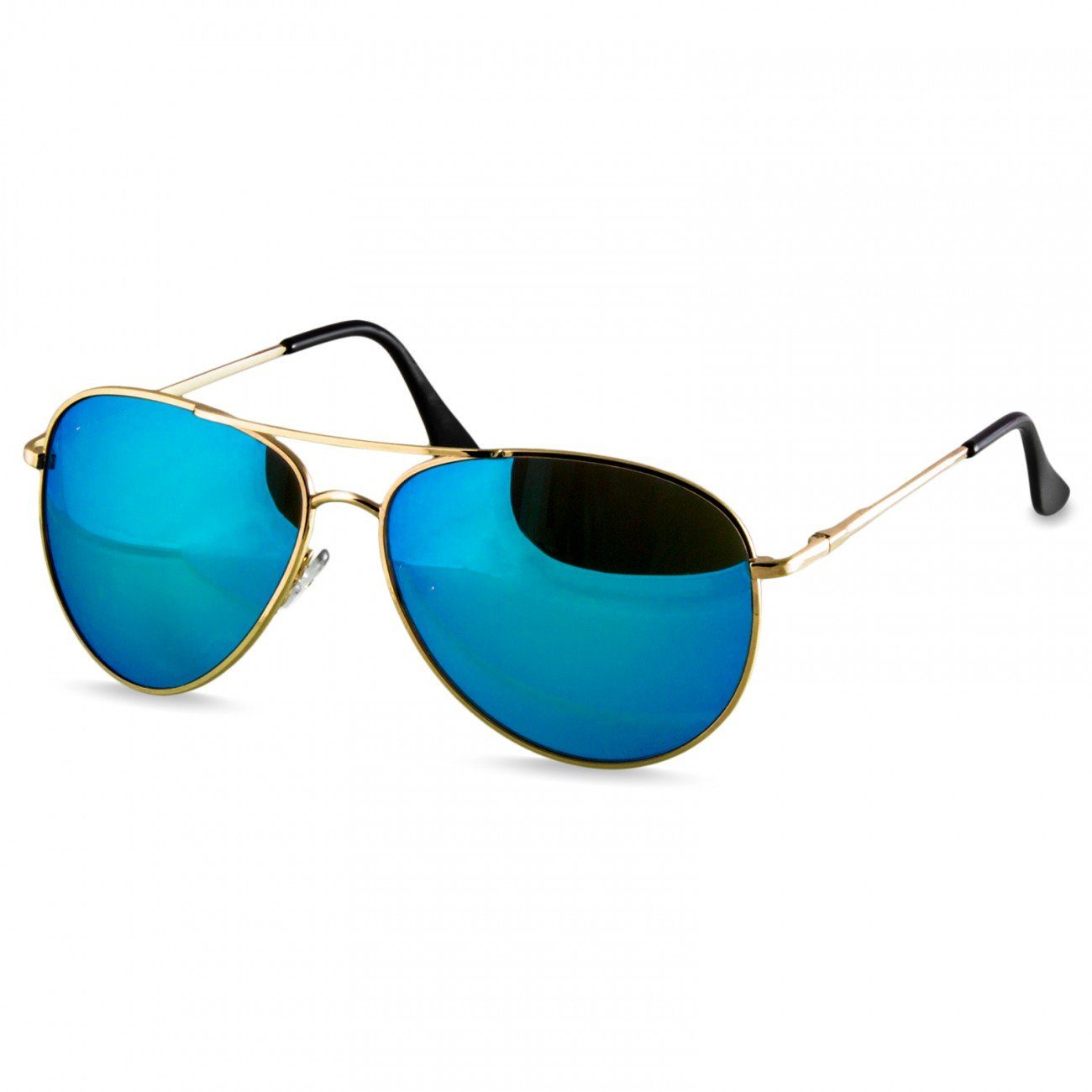 Caspar Sonnenbrille SG013 klassische Retro Pilotenbrille verspiegelt hellblau Unisex / gold