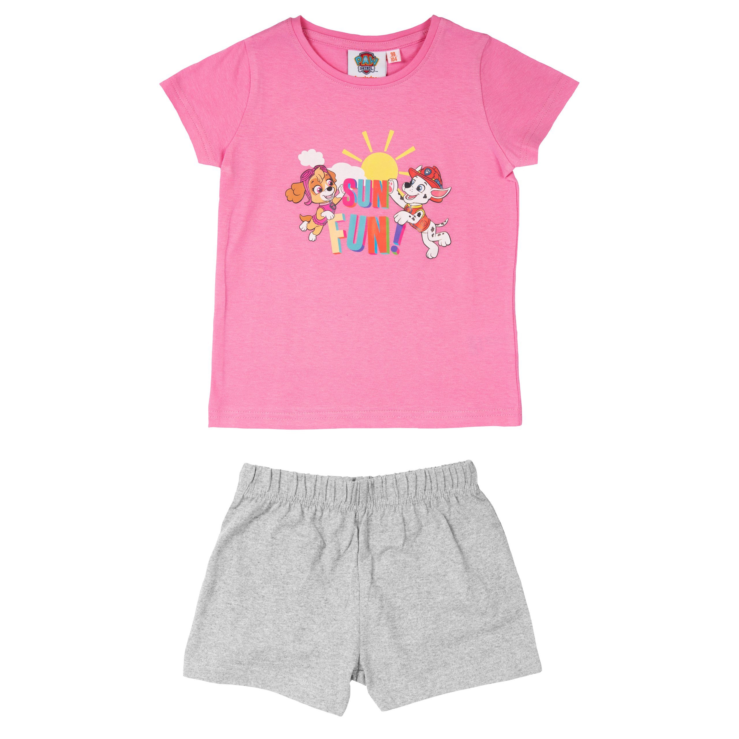 United Labels® Schlafanzug Paw Patrol Schlafanzug für Mädchen - Sun Fun! Pyjama Kurzarm Rosa/Grau