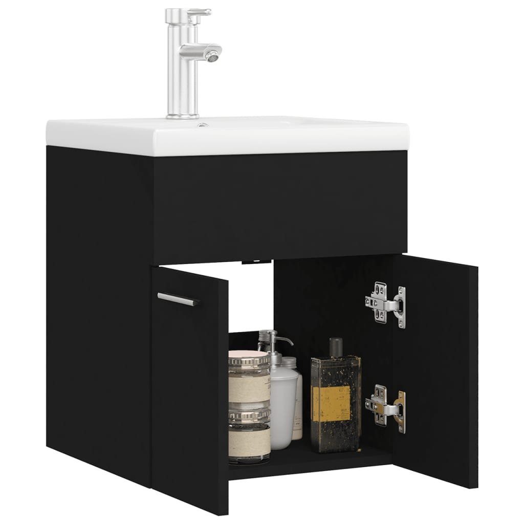 (1-St) Holzwerkstoff Badezimmerspiegelschrank vidaXL Einbaubecken Waschbeckenunterschrank mit Schwarz