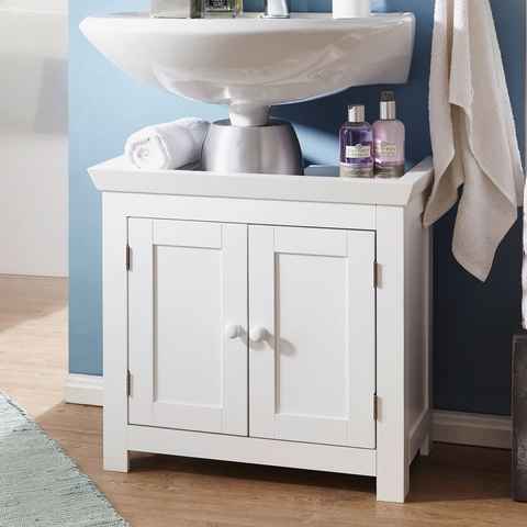FINEBUY Waschbeckenunterschrank FB37103 (Badunterschrank 57x55,5x30 cm Weiß mit 2 Türen) Waschtischunterschrank Modern, Badschrank Stehend