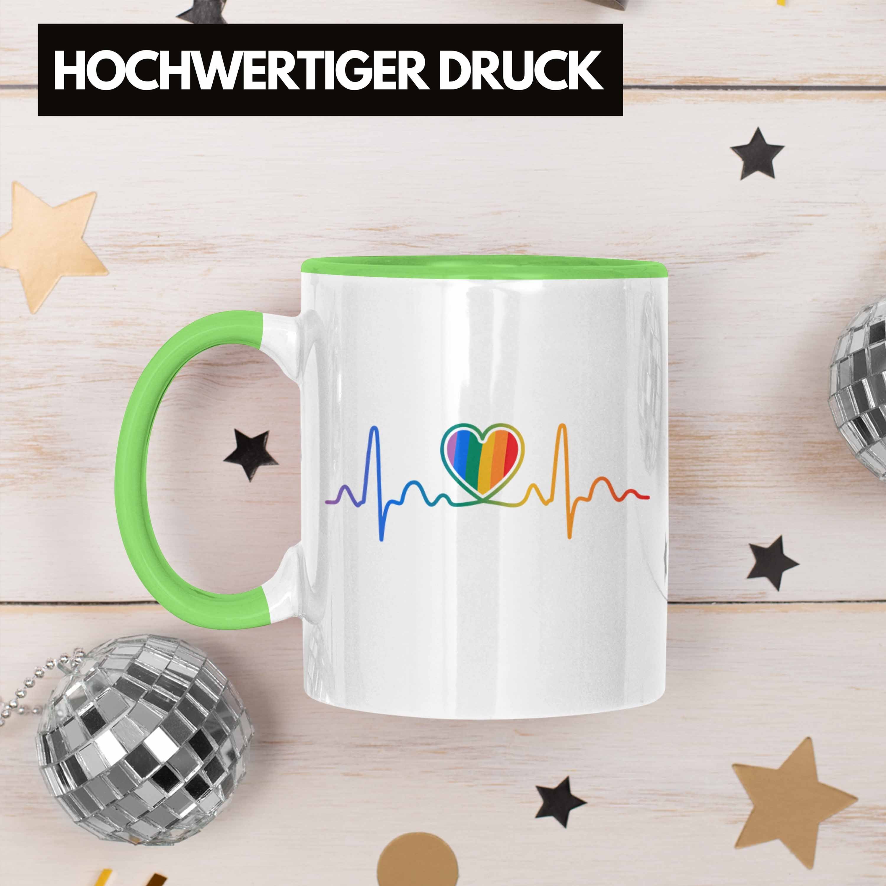 - Geschenk Schwule Tasse Regenbogen Lustige Herzschlag Grafik Tasse für LGBT Transgender Grün Lesben Regenbogen Trendation Trendation