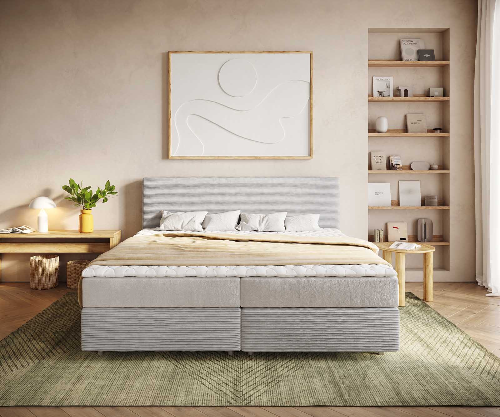 DELIFE Boxspringbett Dream-Well, Cord Silbergrau 200x200 günstig online kaufen