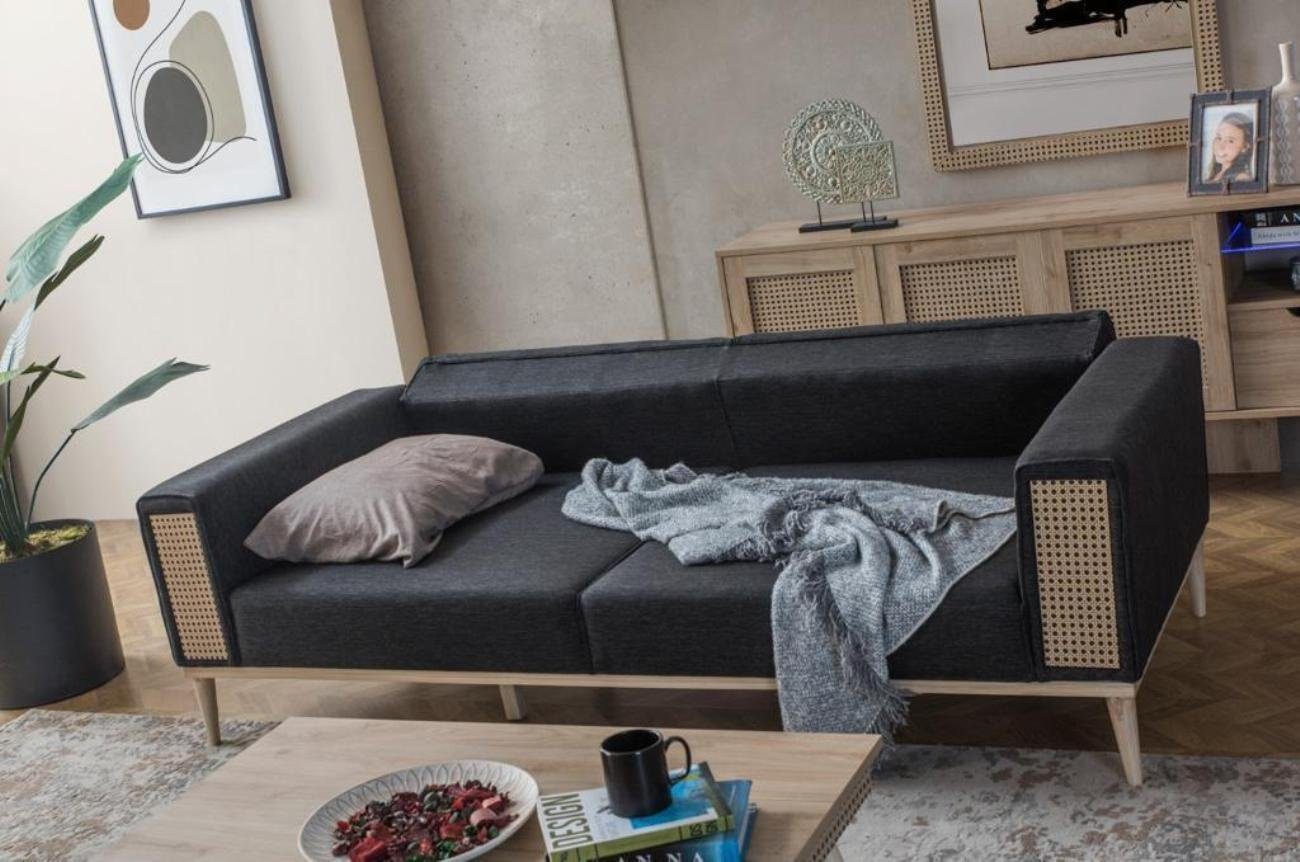 Designer Edelstahlfüße, Graue 3-Sitzer 1 Europa in Teile, JVmoebel Textil Couch 3-Sitzer Made Wohnzimmer