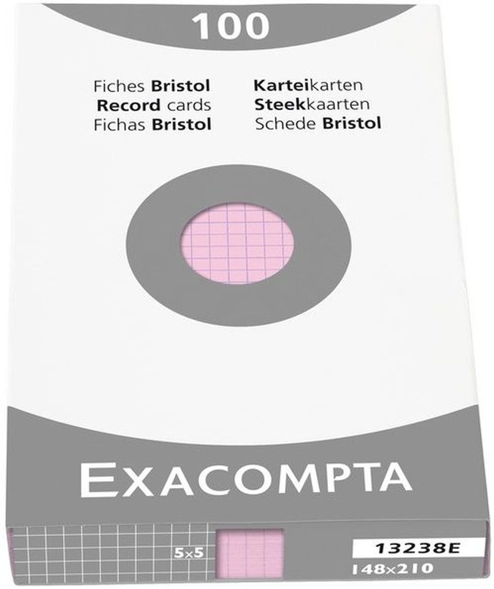 EXACOMPTA Karteikarten Karteikarten A5 kariert rosa VE=100 Stück (10 Stück)