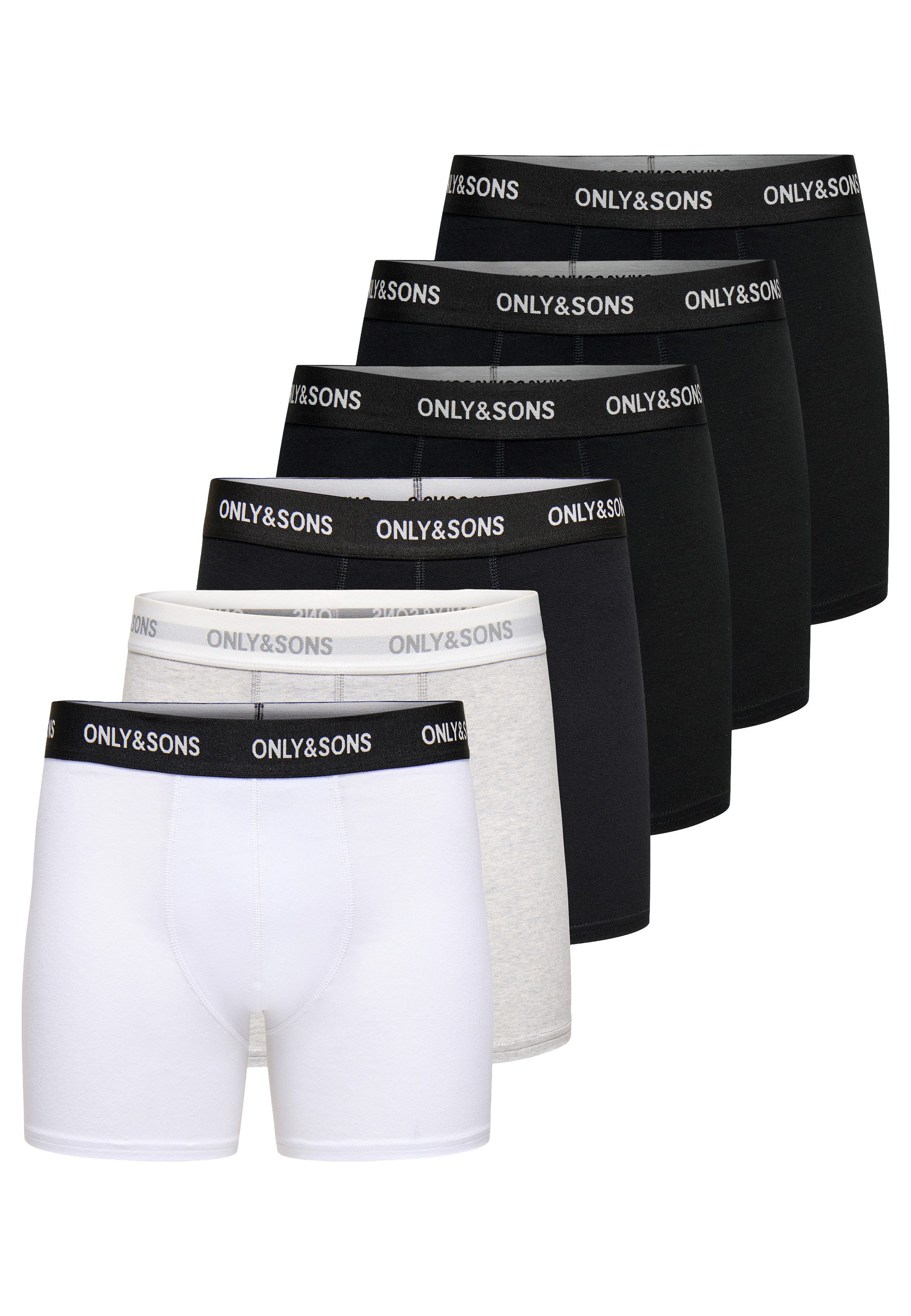 ONLY & SONS Retro Boxer 6er Pack Basic (Spar-Set, 6-St) Retro Short / Pant - Baumwolle - ohne Eingriff - Blickdicht