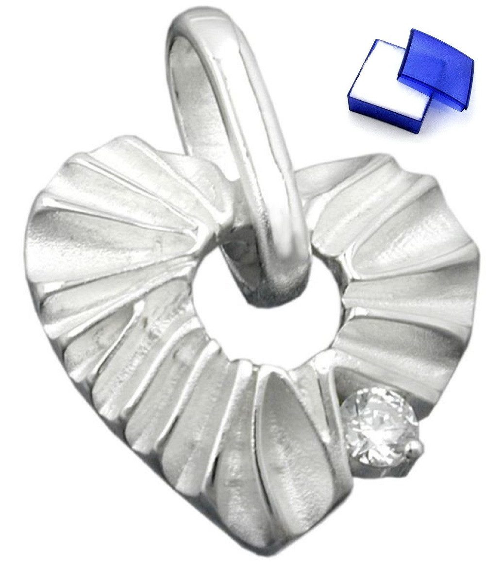 Herzanhänger Anhänger Herz Zirkonia 925 Silber matt glänzend 925 Silber 17 x 17 mm