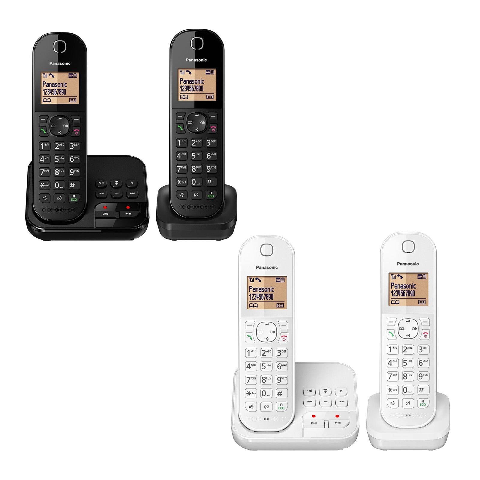 Panasonic KX-TGC422GB Schnurloses mit Schwarz Anrufbeantworter, Telefonbuch) Ladeschale, Mobilteile DECT-Telefon und (2