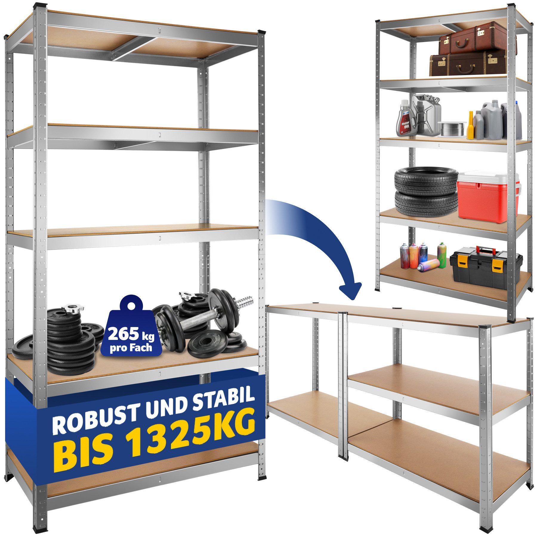 tectake Schwerlastregal, Komplett-Set, höhenverstellbare Einlegeböden günstig online kaufen