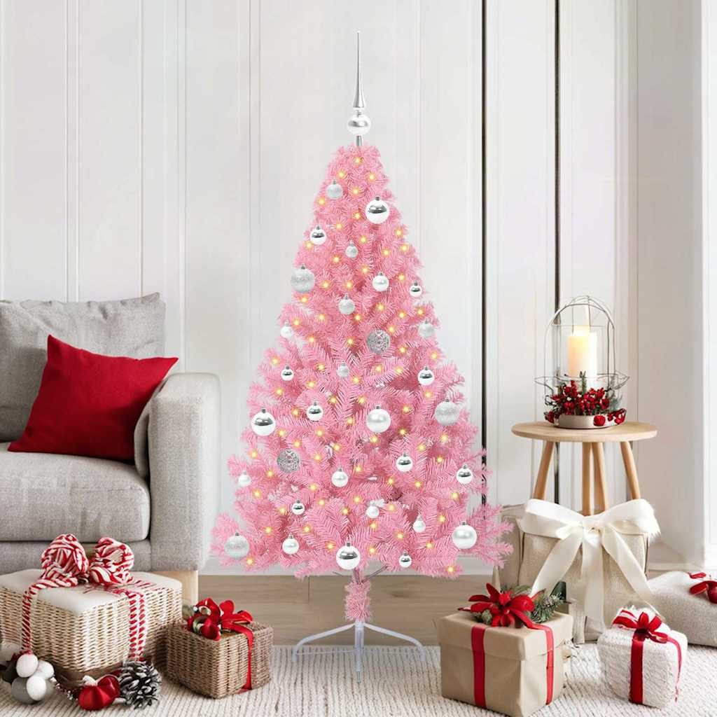 vidaXL Künstlicher Weihnachtsbaum Künstlicher vorbeleuchteter Weihnachtsbaum Rosa 150 cm PVC