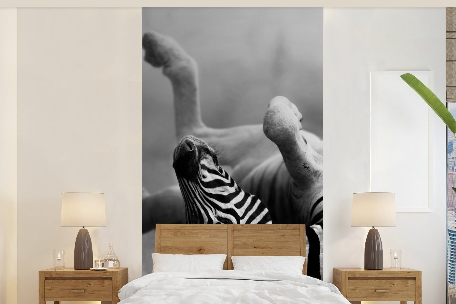 MuchoWow Fototapete Zebra - Tiere - Schwarz - Weiß, Matt, bedruckt, (2 St), Vliestapete für Wohnzimmer Schlafzimmer Küche, Fototapete