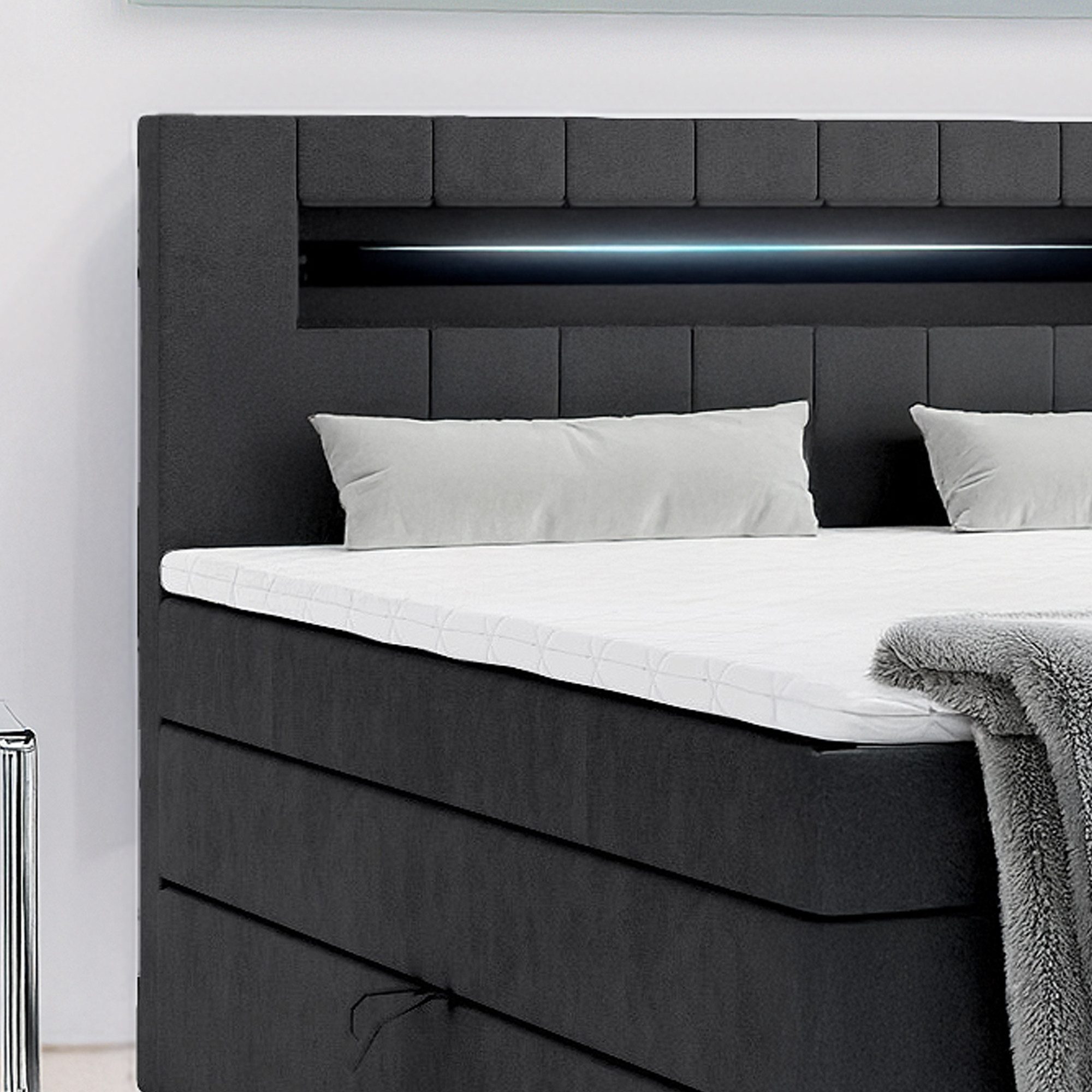 M-Punkt24 Boxspringbett Kuba King (mit Visco Topper Bett Bettkasten Taschenfederkern), inkl. Bettkasten und Topper