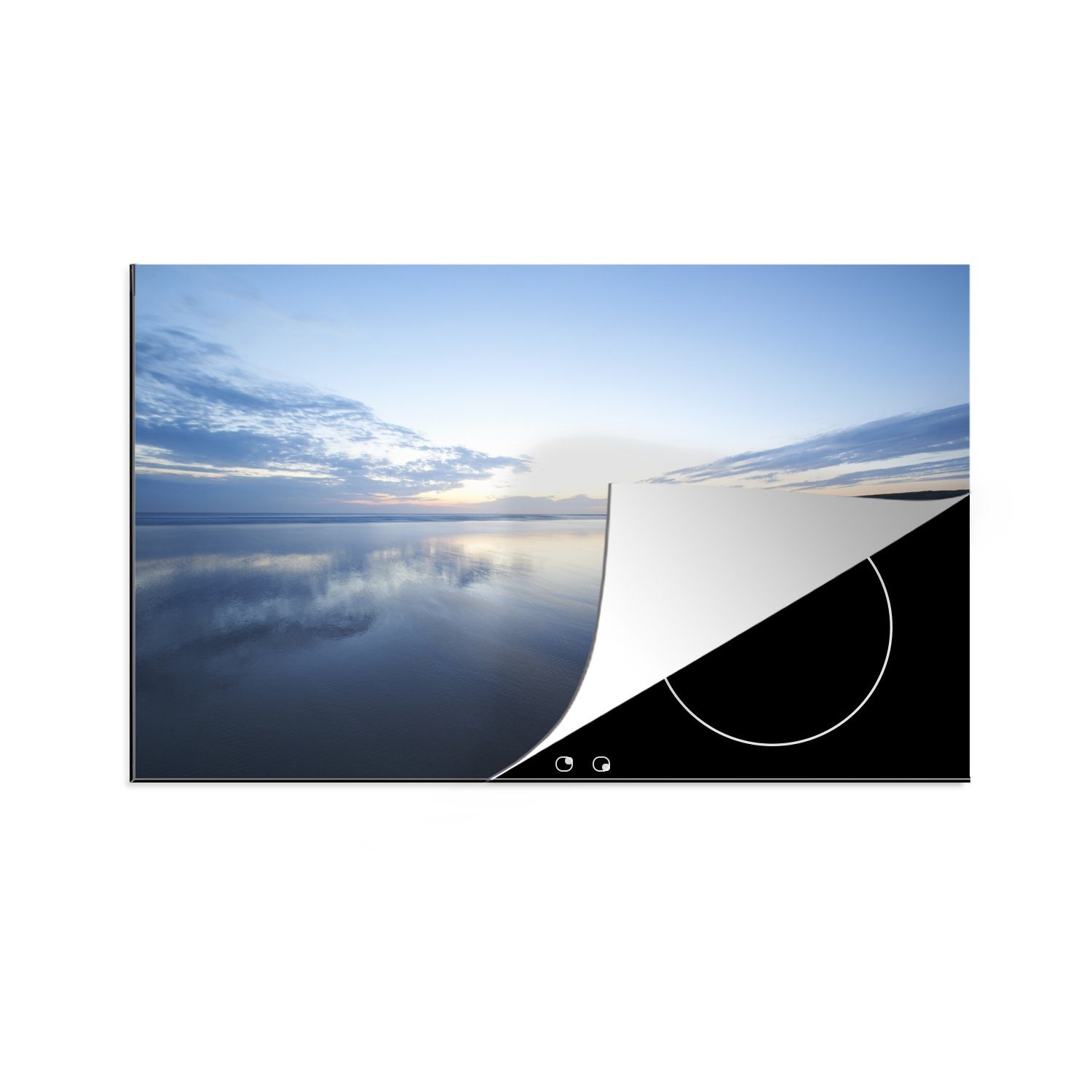 MuchoWow Herdblende-/Abdeckplatte Blick auf das Meer mit Spiegelung, Vinyl, (1 tlg), 81x52 cm, Induktionskochfeld Schutz für die küche, Ceranfeldabdeckung