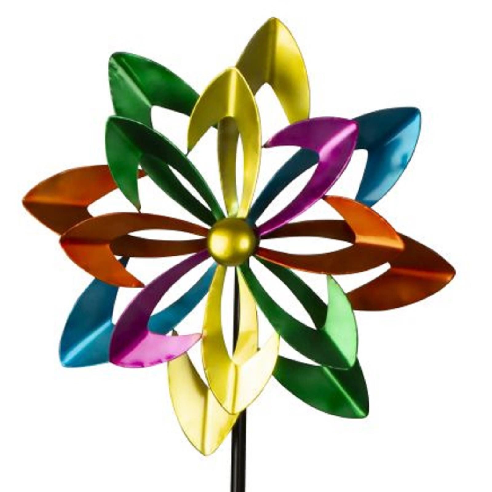 Geschenkestadl Deko-Windrad Windrad Metall bunt 180 cm XXL – blumenförmiges Windspiel Garten (Set, 1 St., teilmontiert keine weiteren Werkzeuge zur Montage notwendig), farbenfrohes Windrad