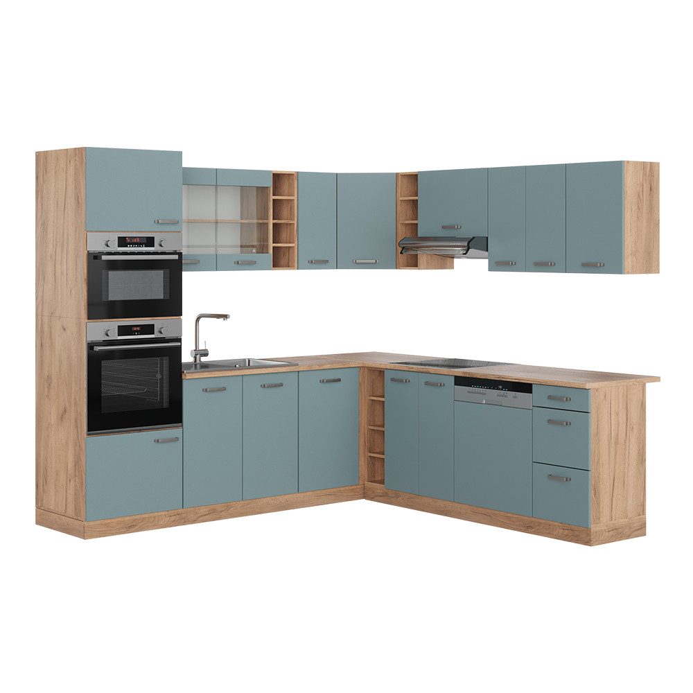 Vicco Winkelküche R-Line, Blau-Grau/Goldkraft Eiche, 237 günstig online kaufen