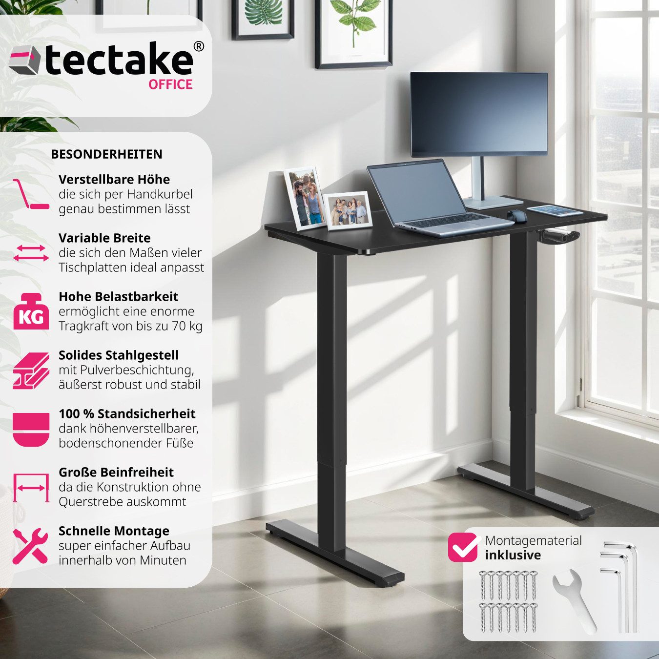 tectake Tischgestell Schreibtischgestell Idun, höhenverstellbar, mit günstig online kaufen