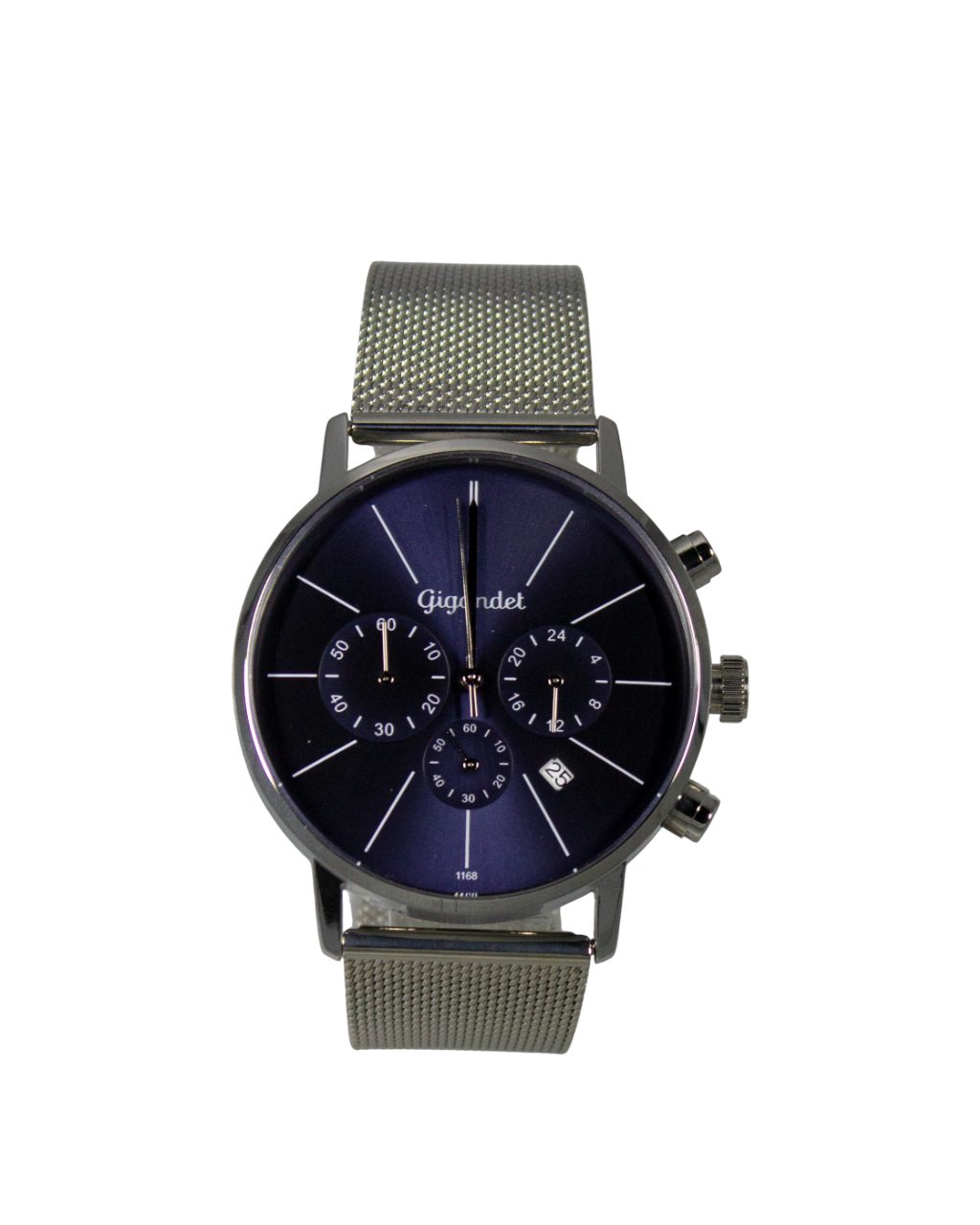 Gigandet Chronograph Armbanduhr Herren Damen Silber Blau Datum G32-014, Mesharmband, Edelstahlgehäuse, 3ATM wasserdicht