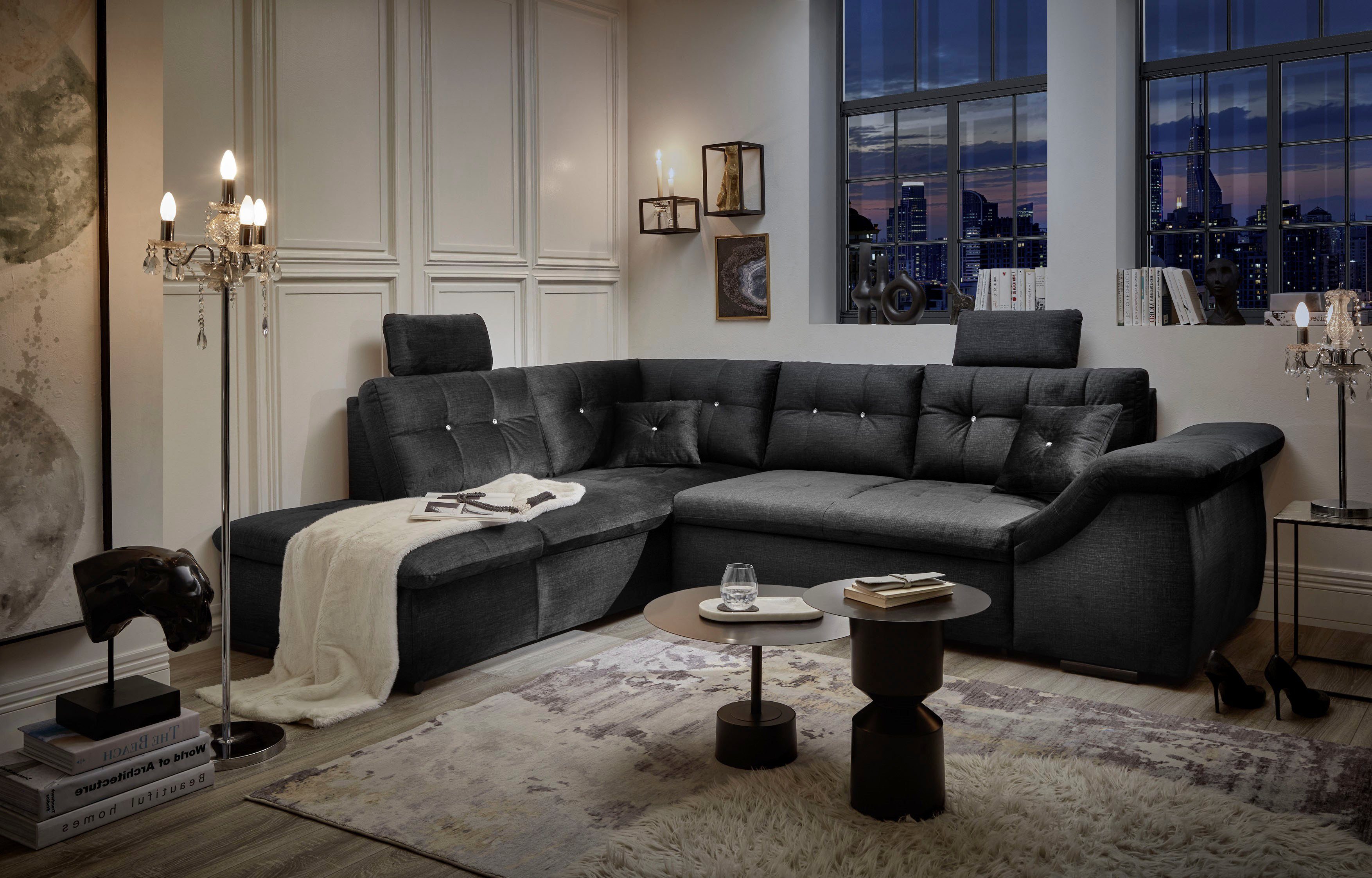 ED EXCITING DESIGN Ecksofa "Bolonia L-Form", mit Bettfunktion, Bettkasten, günstig online kaufen