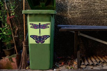 MuchoWow Wandsticker Eine Illustration einer Libelle und eines Schmetterlings (1 St), Mülleimer-aufkleber, Mülltonne, Sticker, Container, Abfalbehälter