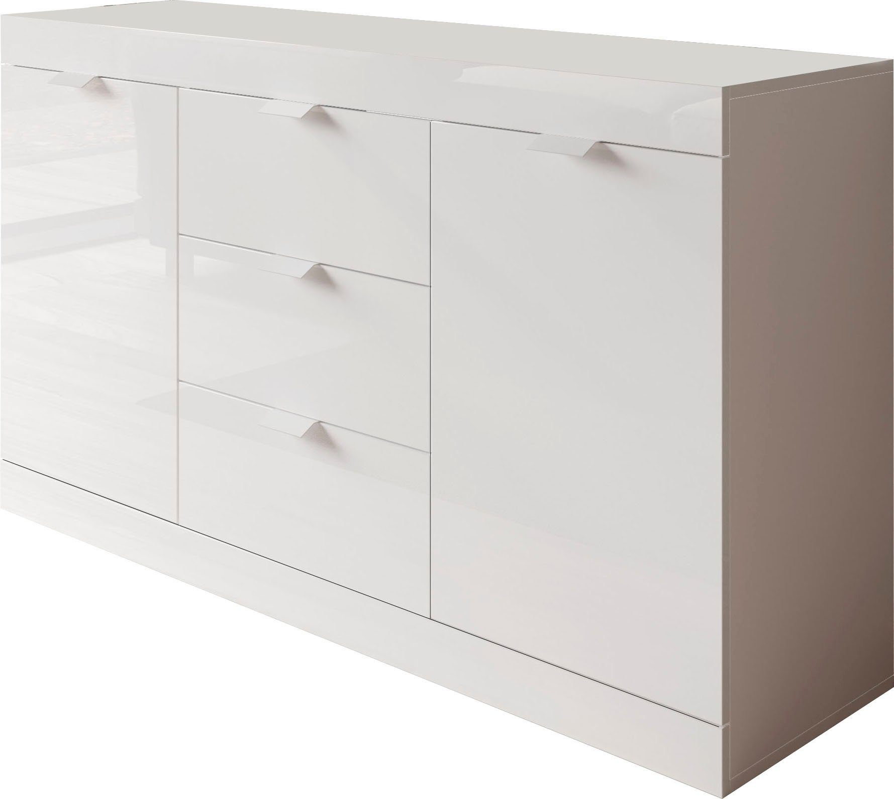 LC Sideboard Slim, Breite cm, Lack Hochglanz weiß 136