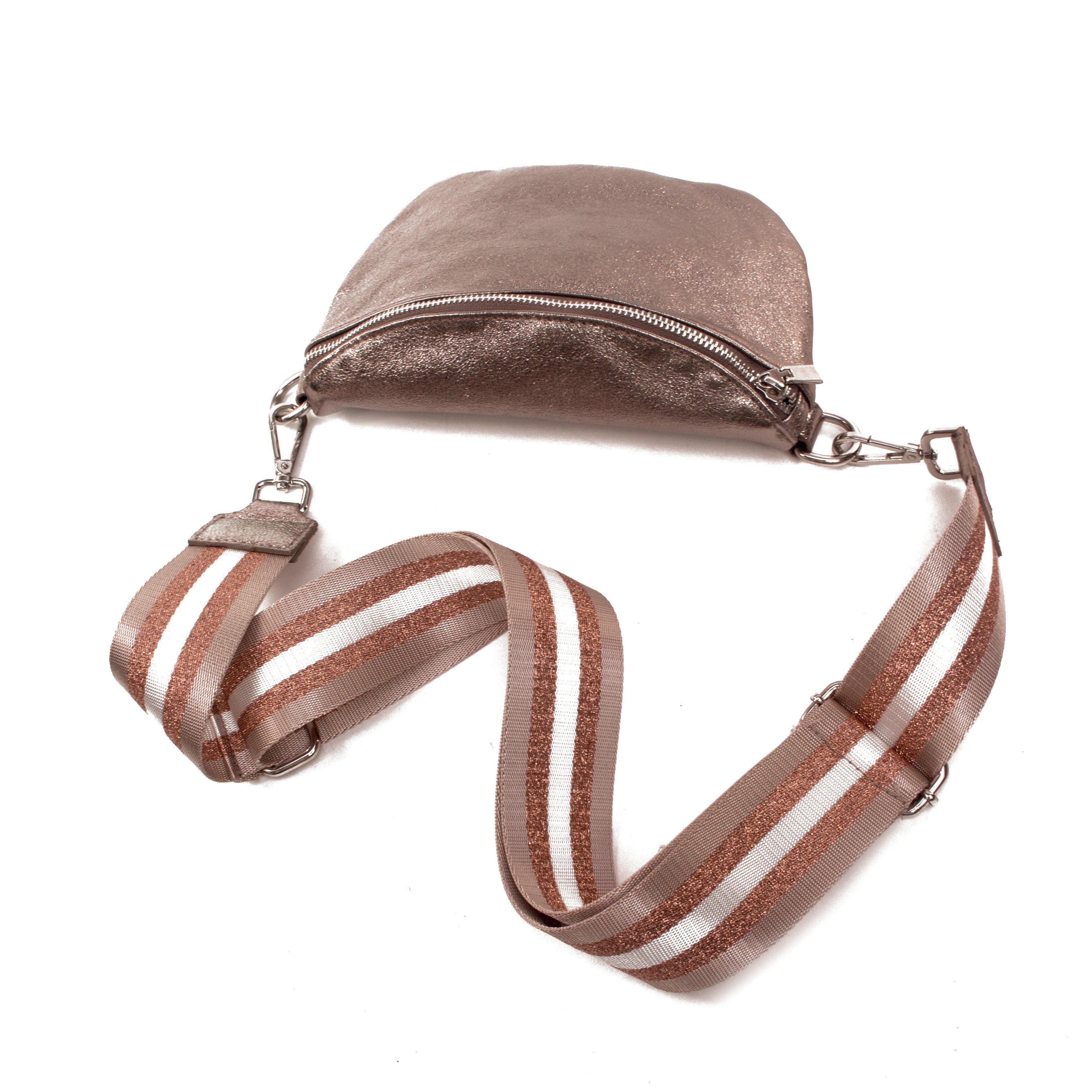 Hochwertige Echtledertasche Gürteltasche bronzemetallic Gürteltasche Milenastely Hüfttasche silberfarben
