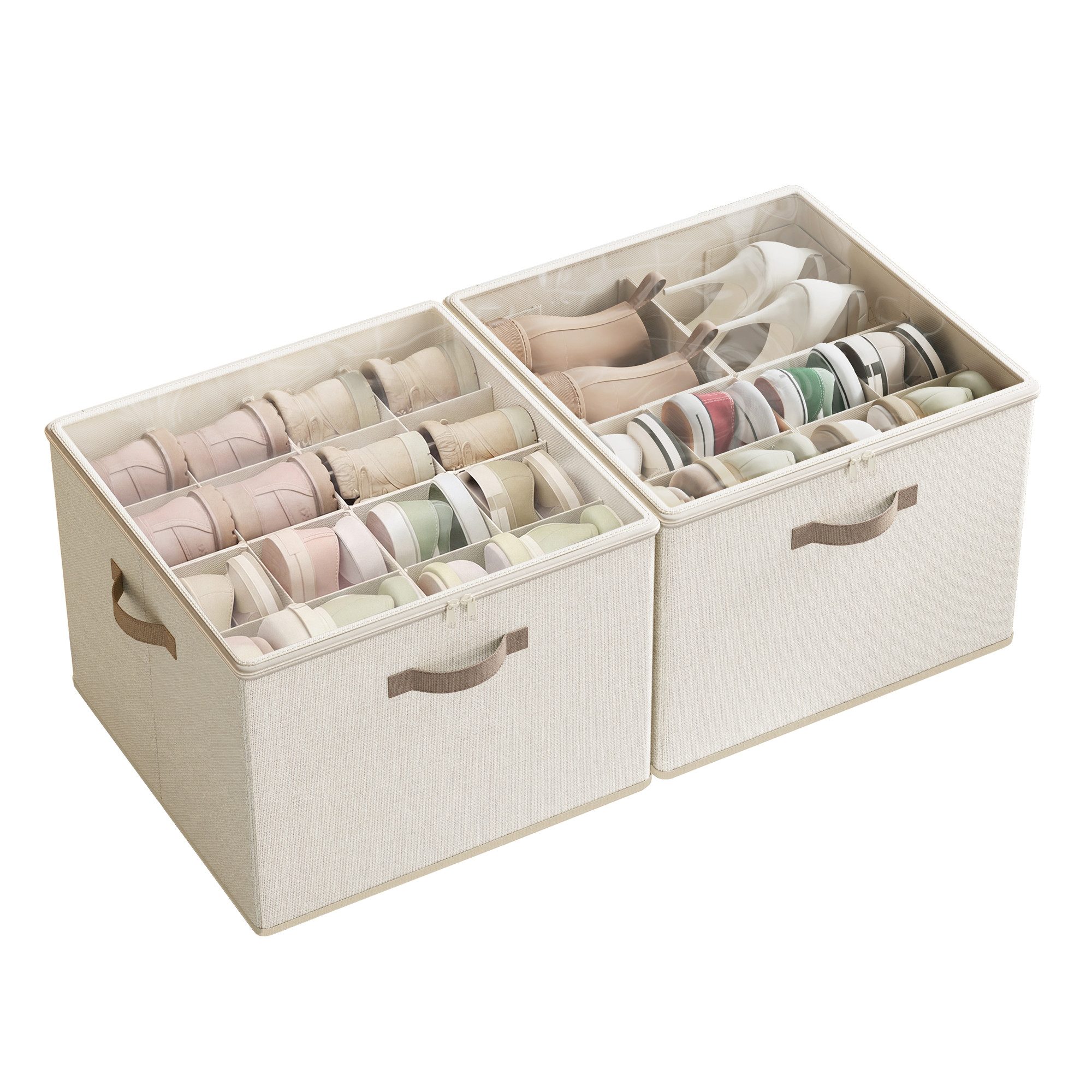 SONGMICS Schuhbox Schuh-Organizer 1/2er Set Schuhaufbewahrung stapelbar, je für bis zu 16 Paar Schuhe, platzsparend, verstellbare Trennwände