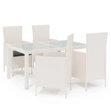 vidaXL Garten-Essgruppe 5-tlg Garten-Essgruppe mit Auflagen Polyrattan Weiß Sitzgruppe Set Sit