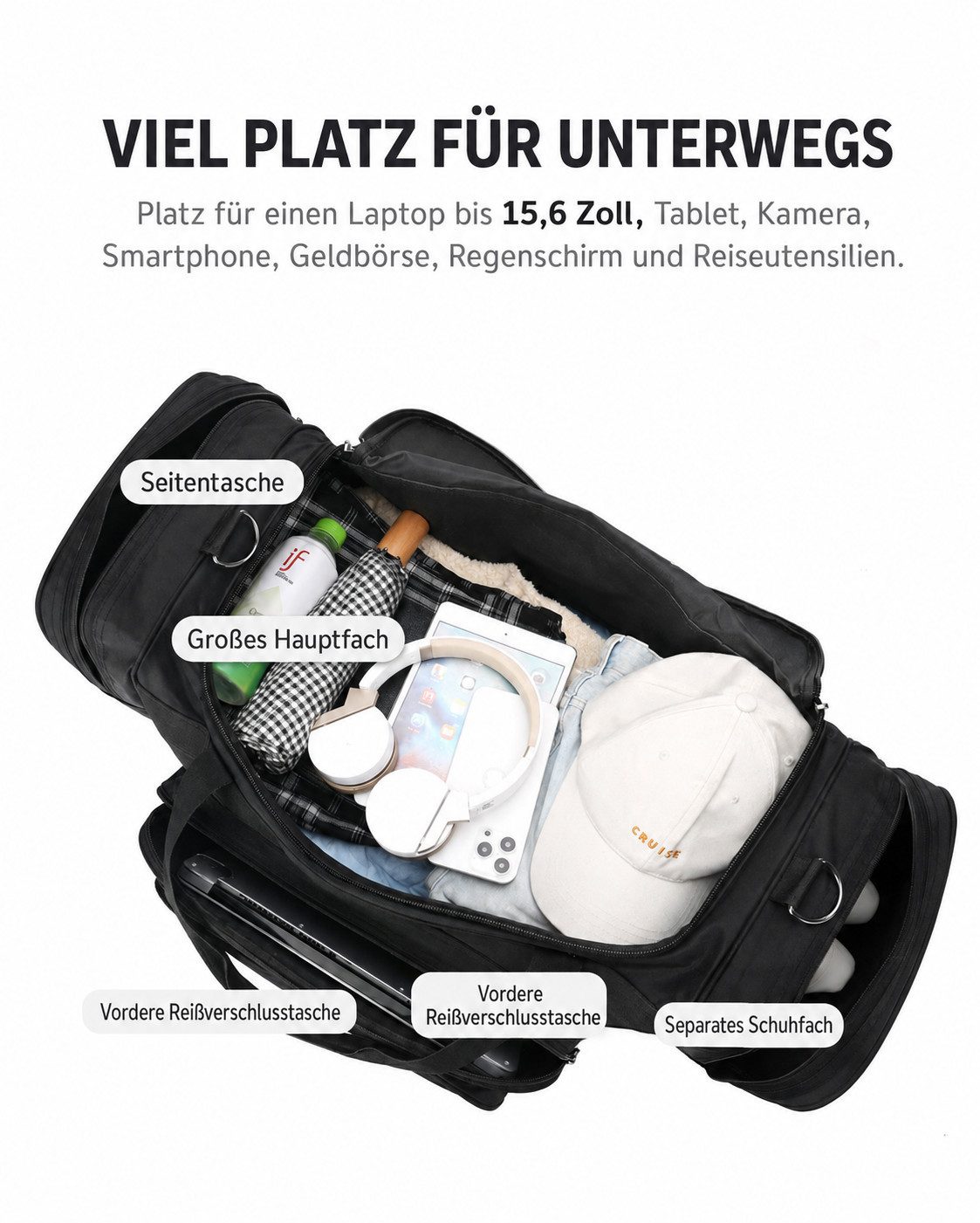 OYLCDI Reisetasche Große Sporttasche,80L Fitnesstasche Reisetasche 72 × 30 × 36 cm (mit Schuhfach,mit viel Stauraum, Trainingstasche für Damen und Herren, abneh – Bild 2 von 5