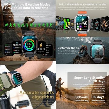 LWEARKD Smartwatch (1,96 Zoll, Android iOS), mit Bluetooth Anrufe Fitnessuhr mit SpO2 Blutdruckmessung Fitnessuhr
