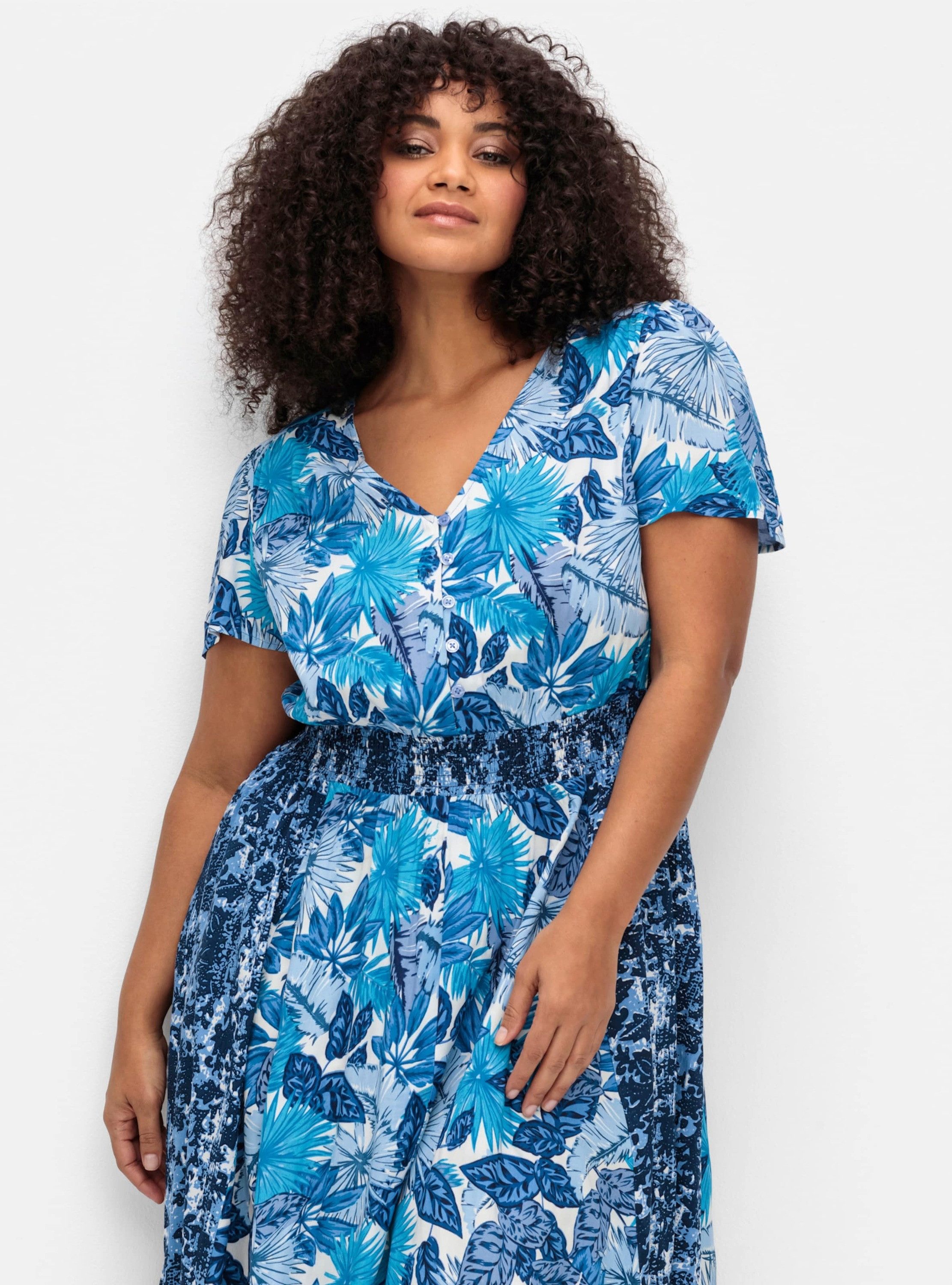 sheego by Joe Browns Etuikleid Kleid Kurzarm im Mustermix, mit weitem Rock