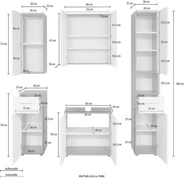 INOSIGN Badmöbel-Set Sovana, (Set, 5-St), Badezimmerschränke mit Fronten in Hochglanz- oder Holzoptik